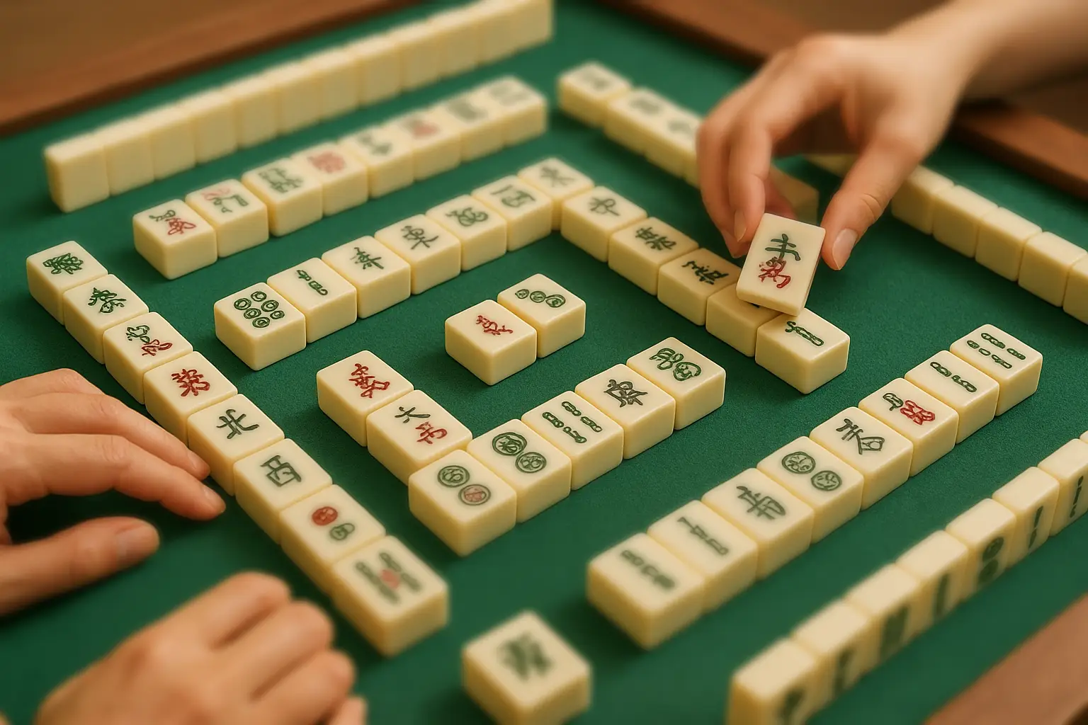 Bannière du Pau Mahjong Club dévoilant une partie de Mahjong en guise de background.